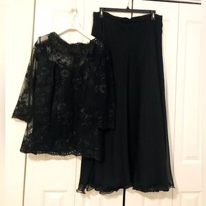 Elegant Custom Made Long Black Dress, Size 12-14, 2 pieces.